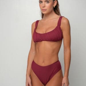Burgundy Draped Bralette High Rise Bikini