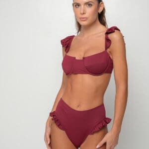 Burgundy Ruffle Balconette High Rise Bikini