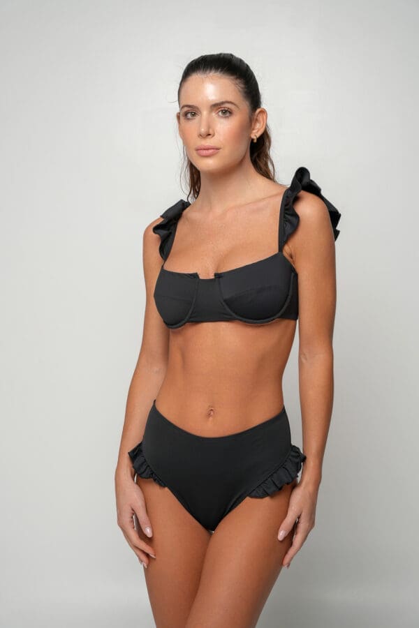 Noir Ruffle Balconette High Rise Bikini