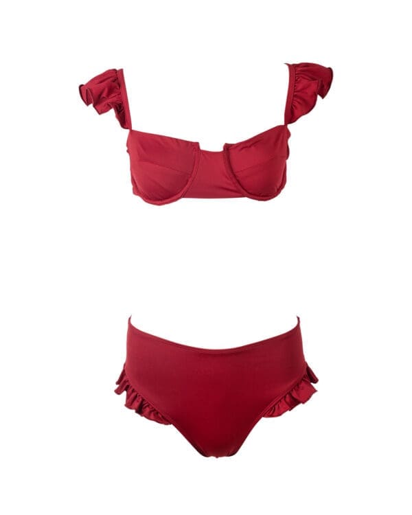 Burgundy Ruffle Balconette High Rise Bikini - Image 4