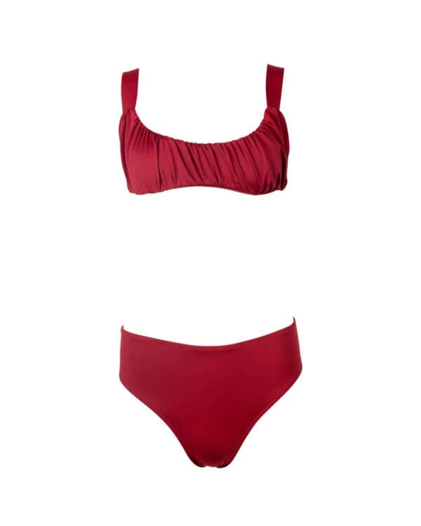 Burgundy Draped Bralette High Rise Bikini - Image 5
